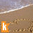 Beach scene with wave patterns on sand, featuring five distinct colored icons: orange 'k', cyan circle, purple 'P', green vertical bar, and a blank space.