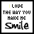 A 5x5 contact sheet of animated frames showing a text-based buddy icon with changing letter colors and slight variations in the phrase "I LOVE THE WAY YOU MAKE ME Smile" across multiple sampled frames.