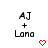 AJ + Lana text above red heart icons in a , with heart animations changing from hollow to solid states across frames