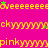 A static image with a bright pink background featuring repeating yellow text patterns and scattered green star shapes.