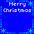 Blue background with white text reading "Merry Christmas" repeated four times, surrounded by cyan snowflake and dotted-line borders.