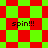A pixelated animation with red and green checkered patterns shifting between square and diamond layouts, displaying 'spin!!!' text in black.