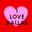 Four pink heart-shaped icons on red background with text "I LOVE DALLAS" in black pixelated font, two showing slight blur effects.