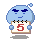 Pixelated blue character with dark blue eyes holds a calendar showing red number 5, displaying two distinct facial expressions.