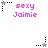 Pixelated icon with pink text 'sexy Jaimie' and alternating star symbols in gray and black, arranged in a pattern