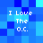 Blue pixelated with four identical text blocks reading "I Love The O.C." in white block letters