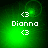 Green pixelated background with white text 'Dianna' and two '<3' symbols, showing subtle animation changes in light intensity and circular glow patterns.