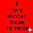 Red background with black text reading "I love Hunter Baun" and a heart symbol followed by "MORE", featuring animated white sparkles that change position across frames.