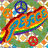 A static collage of six distinct peace symbol designs with varied color schemes and additional elements like text, smiley faces, and abstract patterns.