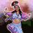 Animated sequence of a woman in traditional attire performing dance movements with raised arms and shifting poses against a pinkish background.
