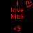 Red pixelated text and symbols on black background: 'I' above heart, 'love' below, 'Nick' below 'love', and '<3' at bottom.