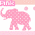 Two pink pixelated elephants with white polka dots stand side-by-side on a white background, one facing left and the other right.
