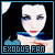 Pixelated icon of a pale-skinned figure with blue eyes and red lips, wearing a blue-collared garment against black background with light blue border.