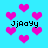 Pixelated cyan background with scattered pink hearts and black text reading "JjAayy" in four locations.