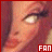 A 2x2 contact sheet of four animated frames featuring close-up and partial views of a cartoon female character with red hair, blue eyeshadow, and red lips, alongside text elements including "FAN" labels and "jessica rabbit" in cyan pixelated font on black.
