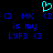 Pixelated blue text and symbols on black background with cyan heart-shaped icon above.
