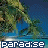 A 48x48 pixel animated buddy icon showing a tropical beach scene with palm trees and blue water, displayed as two sequential frames in a contact sheet.