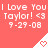 A static image with a coral background displays repeated text and heart icons in white pixelated font.