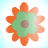 Pixelated flower icon with orange petals, green center, and brown core on light blue gradient background.