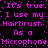Pixelated text in bright pink on black background repeats phrases about using a hairbrush as a microphone.