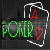 Green 'POKER' text with red '4' and heart symbol over white card outline on dark background, animated to shift position.