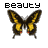 Animated sequence of a yellow and black butterfly icon with red accents, showing wing positions from fully open to closed states against gray background.