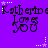 Purple background with repeated black text 'Katherine Loves You' and white star patterns in pixelated style.