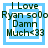 Four identical pixelated text-based icons arranged in a , each displaying 'I Love Ryan sooo Damn Much<33' over layered blue and white squares