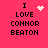 Pixelated text on bright pink background with animated heart and starburst symbols above 'I LOVE CONNOR BEATON' in four variations.