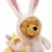 Animated bunny-hopping figure holding a smaller character against white and dark green backgrounds with text.