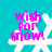 Pixelated snowflake icon with pink text 'wish for snow!' on cyan background, four variations showing different snowflake shapes.