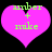 Two identical pink heart-shaped icons with green text 'amber + mike' on black background, each featuring a small pixelated cutout at the top center.