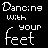 Animated sequence of text variations on a black background, displaying phrases like "Dancing with your feet" and "Dancing with your heart" in multiple colors and fonts.