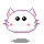 Pixelated white cat head with pink inner ears, black eyes, and pink cheeks in nine positions showing varied eye expressions