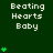 Green background with white text "Beating Hearts Baby" and green heart symbols in various quantities and positions.