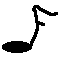 Six pixelated musical note icons arranged in two on a gray background, each with distinct color and stem orientation