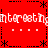 Red background with repeated white text "interesting" and black asterisk-like symbols arranged in a pattern