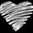 A heart-shaped icon with horizontal striped texture, featuring red text '11-14-07' and 'Pat<3' on the top-right portion against a black background.