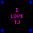 Black background with blue star shapes and pink text reading "I LOVE TJ" in four identical quadrants.