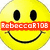 Yellow smiley face with black eyes and mouth, red banner text 'RebeccaR108', blue 'ls' symbol on Cookie Monster, pink dinosaur with 'CRAZY...' text.