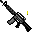 Pixelated image of a rifle with three distinct states: one with a yellow casing, one with a yellow casing and muzzle flash, and one without casing.