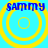 Four identical blue text labels reading 'sammy' appear above four yellow concentric circle patterns on a cyan background.