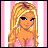 Pixel art contact sheet showing a blonde cartoon woman in pink attire across six frames with text panels reading "I wanna be like barbie" and "That brat's got it all!" on striped background.