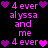 Pixelated text and heart symbols in pink and purple hues on a black background, arranged in repeating patterns with varying heart colors.