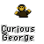 Pixelated monkey character with yellow face and brown body, arms raised in a waving gesture, positioned above stylized text on a gray background.