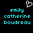 Pixelated cyan text on black background with white heart symbol above, showing identical static display of 'emily catherine boudreau' in two