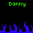 Green pixelated text "Danny" appears twice above blue flame shapes on a black background.