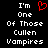 Black background with white pixelated text reading "I'm One Of Those Cullen Vampires" and a red pixelated heart symbol above the text.