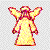 Four pixelated angel figures in yellow robes with red outlines, each showing different wing and arm positions against a transparent background.