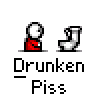 Animated contact sheet of a pixel art buddy icon showing two stick figures with one urinating on the other, displayed across 21 frames in a 5x5 grid layout.